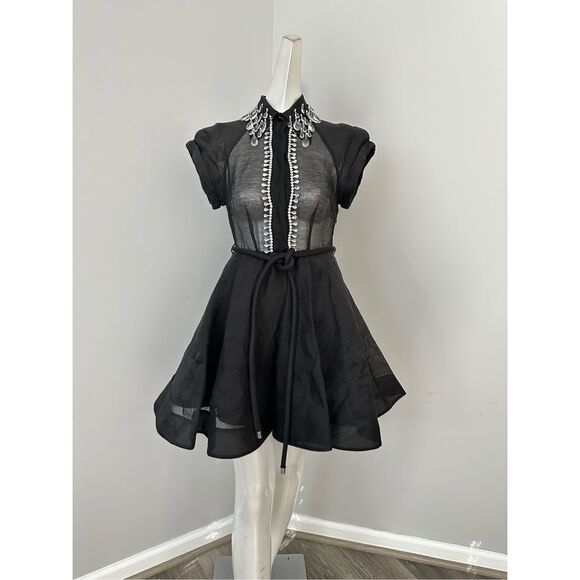 NWT ZIMMERMANN Matchmaker Flip belted crystal-embellished silk-blend Mini Dress - Picture 9 of 11